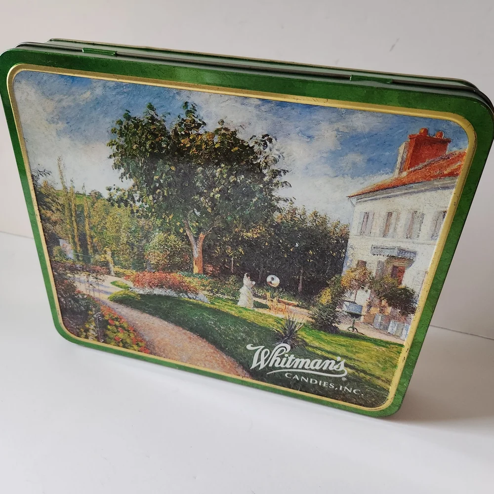 Vintage Whitman's Sampler Tin with Pissaro Graphics and Hinged Lid